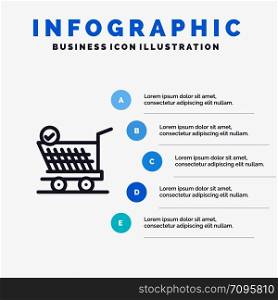 Trolley, Retail, Shopping, Cart Blue Infographics Template 5 Steps. Vector Line Icon template