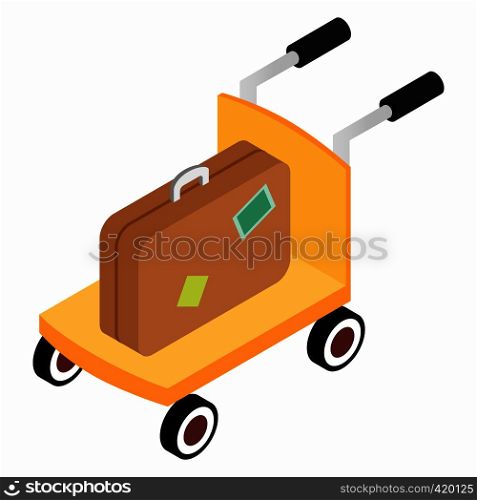 Trolley with brown suitcases isometric 3d icon on a white background. Trolley with brown suitcases