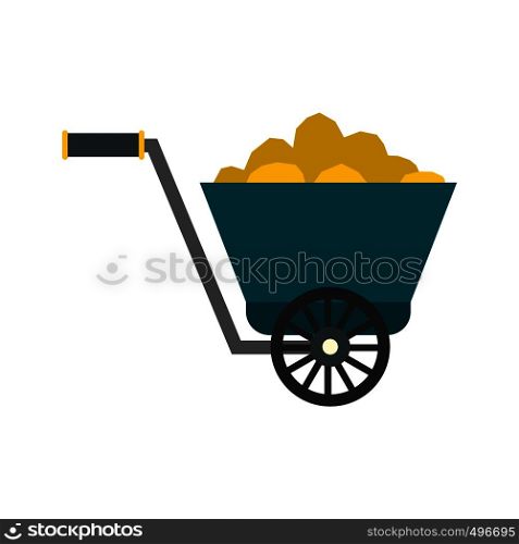 Trolley with gold ore flat icon isolated on white background. Trolley with gold ore flat icon