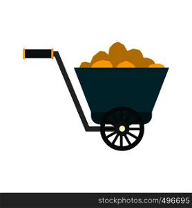 Trolley with gold ore flat icon isolated on white background. Trolley with gold ore flat icon