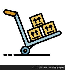Trolley with goods icon. Outline trolley with goods vector icon color flat isolated. Trolley with goods icon color outline vector
