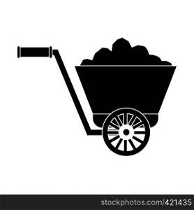Trolley with ore black simple icon isolated on white background. Trolley with ore black simple icon