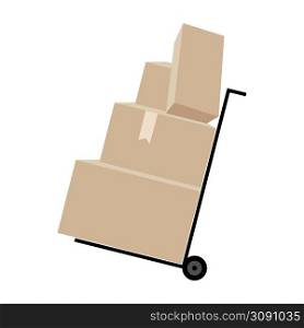 Trolley with parcels semi flat color vector object. Full sized item on white. Transferring packages. Handling bulky boxes simple cartoon style illustration for web graphic design and animation. Trolley with parcels semi flat color vector object