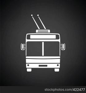 Trolleybus icon front view. Black background with white. Vector illustration.