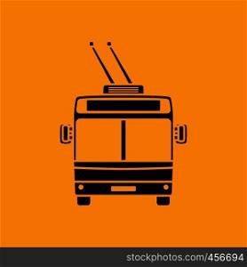 Trolleybus icon front view. Black on Orange background. Vector illustration.
