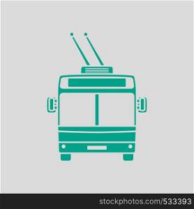 Trolleybus Icon Front View. Green on Gray Background. Vector Illustration.