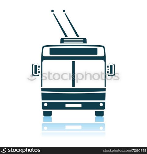 Trolleybus Icon Front View. Shadow Reflection Design. Vector Illustration.