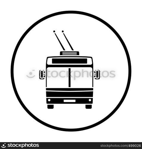 Trolleybus icon front view. Thin Circle Stencil Design. Vector Illustration.
