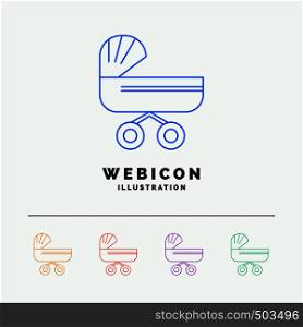 trolly, baby, kids, push, stroller 5 Color Line Web Icon Template isolated on white. Vector illustration. Vector EPS10 Abstract Template background