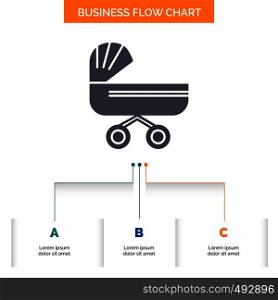 trolly, baby, kids, push, stroller Business Flow Chart Design with 3 Steps. Glyph Icon For Presentation Background Template Place for text.. Vector EPS10 Abstract Template background