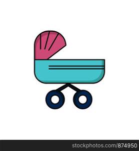 trolly, baby, kids, push, stroller Flat Color Icon Vector