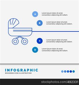 trolly, baby, kids, push, stroller Infographics Template for Website and Presentation. Line Blue icon infographic style vector illustration. Vector EPS10 Abstract Template background