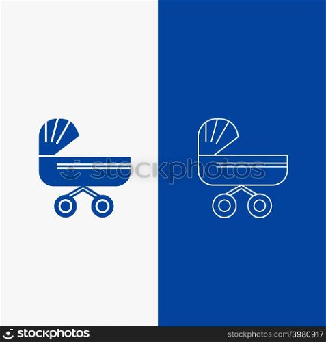 trolly, baby, kids, push, stroller Line and Glyph web Button in Blue color Vertical Banner for UI and UX, website or mobile application