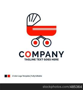 trolly, baby, kids, push, stroller Logo Design. Blue and Orange Brand Name Design. Place for Tagline. Business Logo template.