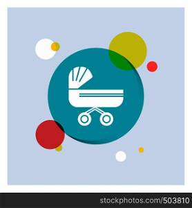 trolly, baby, kids, push, stroller White Glyph Icon colorful Circle Background. Vector EPS10 Abstract Template background