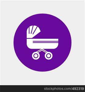 trolly, baby, kids, push, stroller White Glyph Icon in Circle. Vector Button illustration. Vector EPS10 Abstract Template background