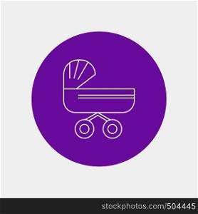 trolly, baby, kids, push, stroller White Line Icon in Circle background. vector icon illustration. Vector EPS10 Abstract Template background