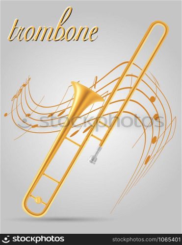 trombone wind musical instruments stock vector illustration isolated on gray background