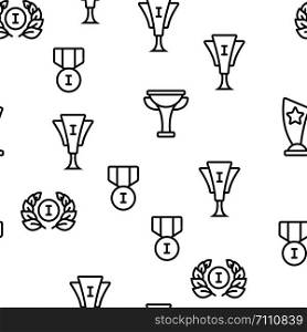 Trophies And Medals For First Place Vector Seamless Pattern Illustration. Trophies And Medals For First Place Vector Seamless Pattern