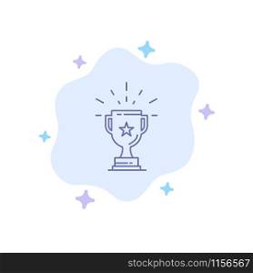 Trophy, Achievement, Award, Business, Prize, Win, Winner Blue Icon on Abstract Cloud Background