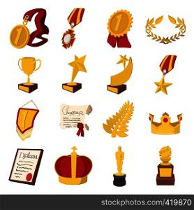 Trophy and awards cartoon icons set isolated on white background. Trophy and awards cartoon icons set