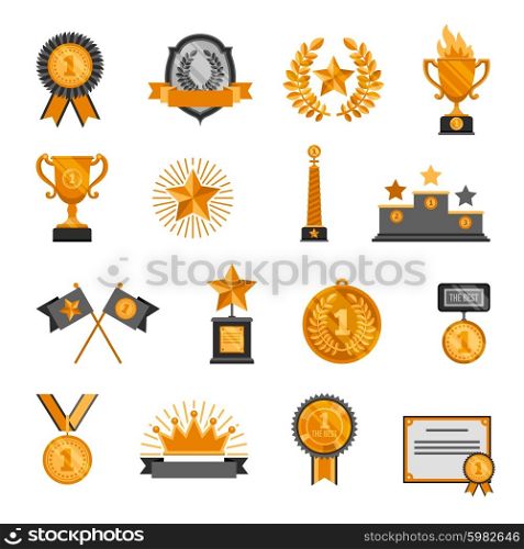 Trophy And Awards Icons Set . Decorative icons set of sport trophy and awards isolated vector illustration