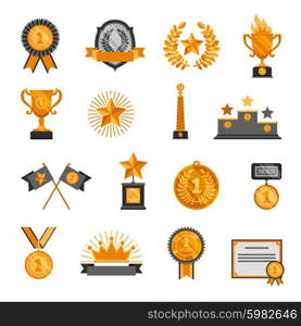 Trophy And Awards Icons Set . Decorative icons set of sport trophy and awards isolated vector illustration