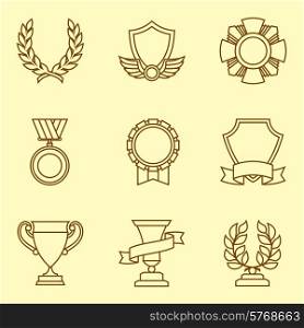 Trophy and awards icons set in linear design style.