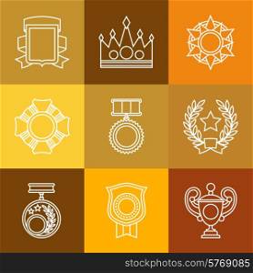 Trophy and awards icons set in linear design style.