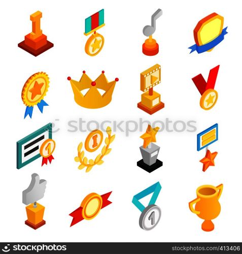 Trophy and awards isometric 3d icons set. Trophy and awards icons set