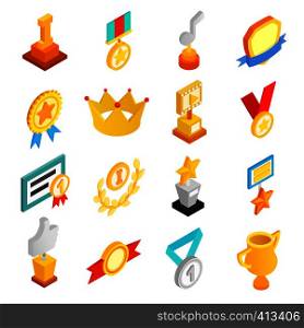 Trophy and awards isometric 3d icons set. Trophy and awards icons set