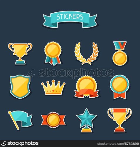 Trophy and awards stickers set.