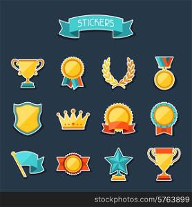 Trophy and awards stickers set.