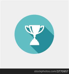 Trophy Cup Flat Icon with Long Shadow on grey background