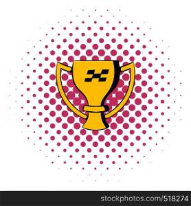 Trophy cup icon in comics style isolated on white background. Trophy cup icon, comics style