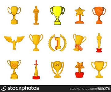 Trophy cup icon set. Cartoon set of trophy cup vector icons for your web design isolated on white background. Trophy cup icon set, cartoon style