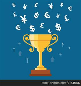 trophy cup with money symbol icon vector, winning money concept