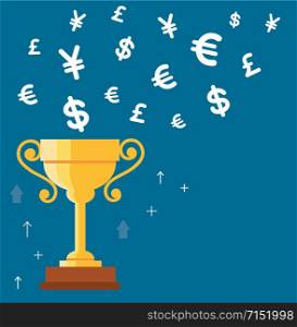 trophy cup with money symbol icon vector, winning money concept