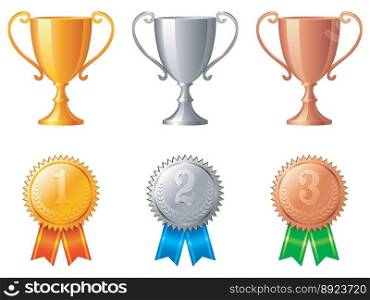 Trophy cups and medals vector image