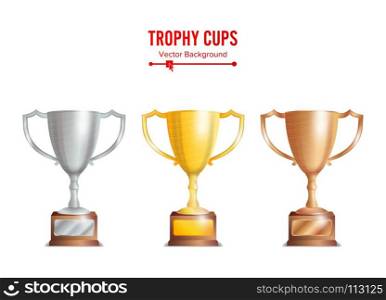 Trophy Cups Set. Golden, Bronze, Silver Colours.. Trophy Cups Set. Golden, Bronze Silver Colours