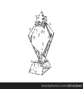 trophy glass hand drawn vector. crystal award, prize cup, base ch&ion trophy glass sketch. isolated black illustration. trophy glass sketch hand drawn vector