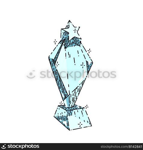 trophy glass hand drawn vector. crystal award, prize cup, base ch&ion trophy glass sketch. isolated color illustration. trophy glass sketch hand drawn vector