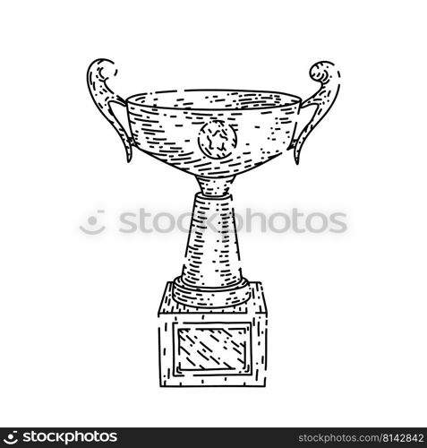 trophy gold hand drawn vector. cup award, winner prize, golden sport ch&ion trophy gold sketch. isolated black illustration. trophy gold sketch hand drawn vector