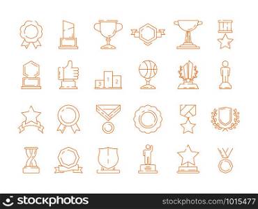 Trophy icon. Award cup quality sport winners rewards vector signs thin line. Illustration achievement for competition award, reward to winner. Trophy icon. Award cup quality sport winners rewards vector signs thin line