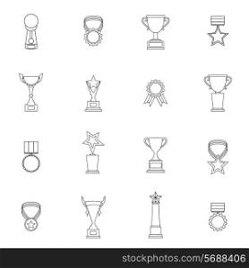 Trophy icons outline set of sport victory achievement awards isolated vector illustration