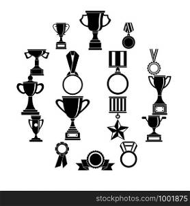 Trophy icons set. Simple illustration of 16 trophy vector icons for web. Trophy icons set, siple style