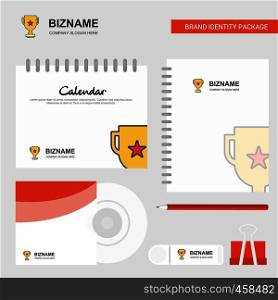 Trophy Logo, Calendar Template, CD Cover, Diary and USB Brand Stationary Package Design Vector Template