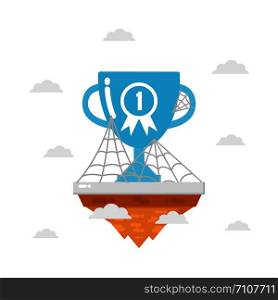 trophy on island with spider web, nobody win