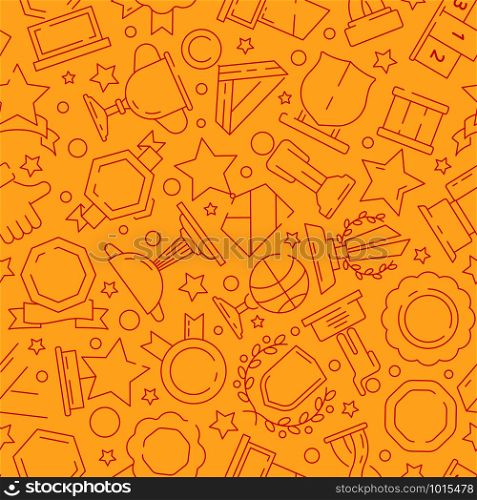 Trophy pattern. Sport winner rewards medal and cups textile texture vector seamless background thin line icons. Illustration of achievement and winner, success champion cup. Trophy pattern. Sport winner rewards medal and cups textile texture vector seamless background thin line icons