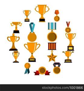 Trophy set icons in flat style isolated on white background. Trophy set flat icons